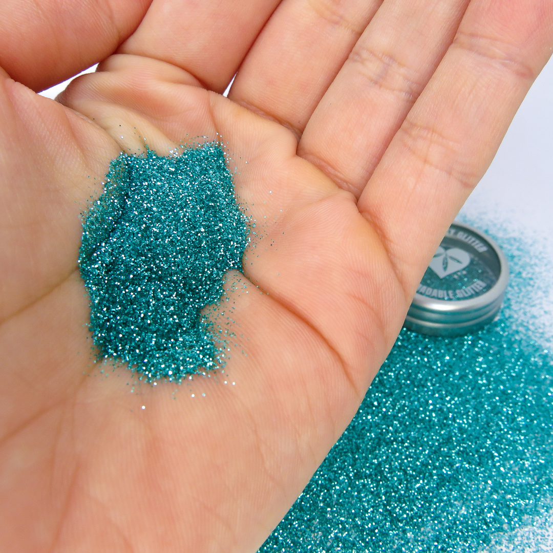 Turquoise fine eco friendly glitter. Cosmetic grade glitter.