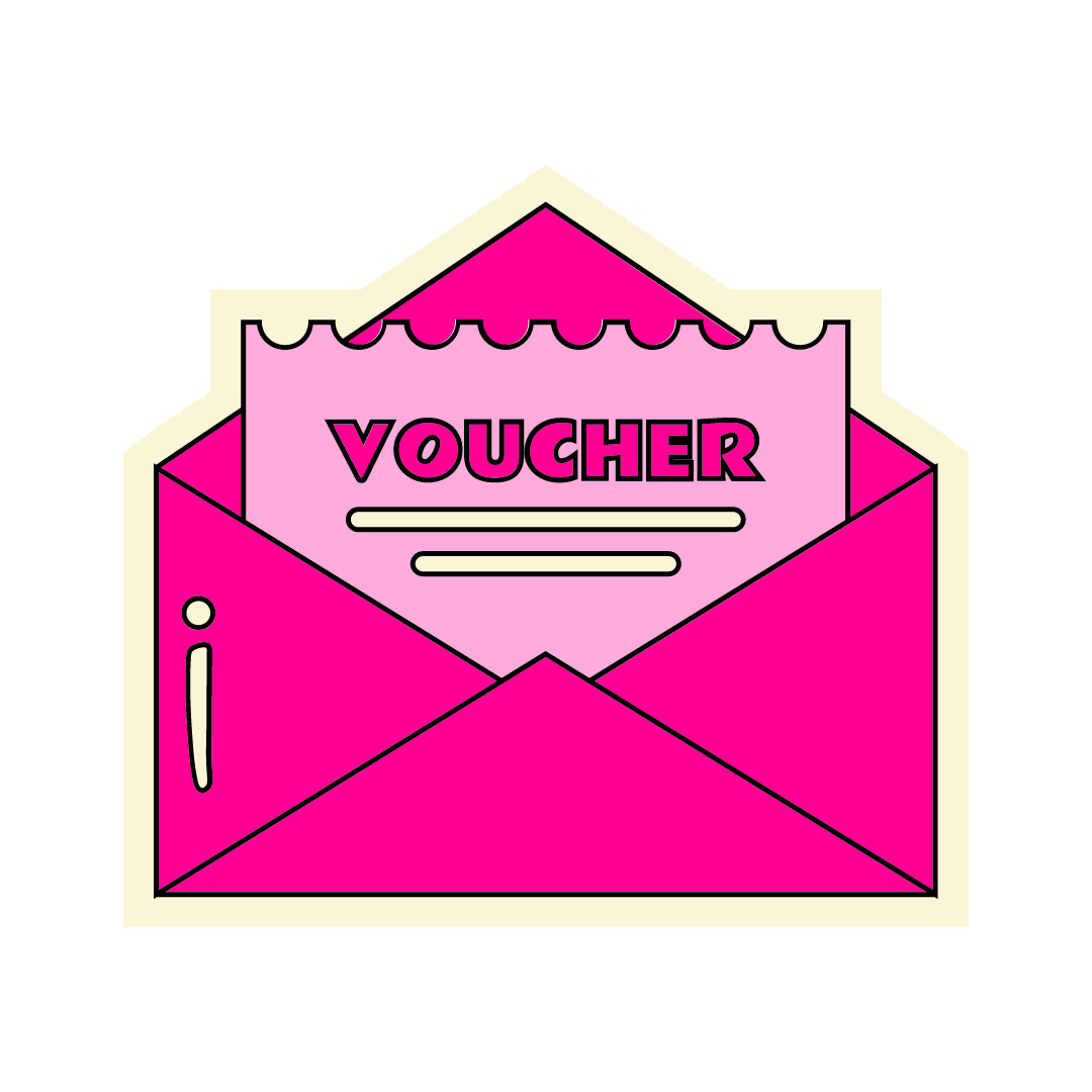 Pink voucher in an envelope