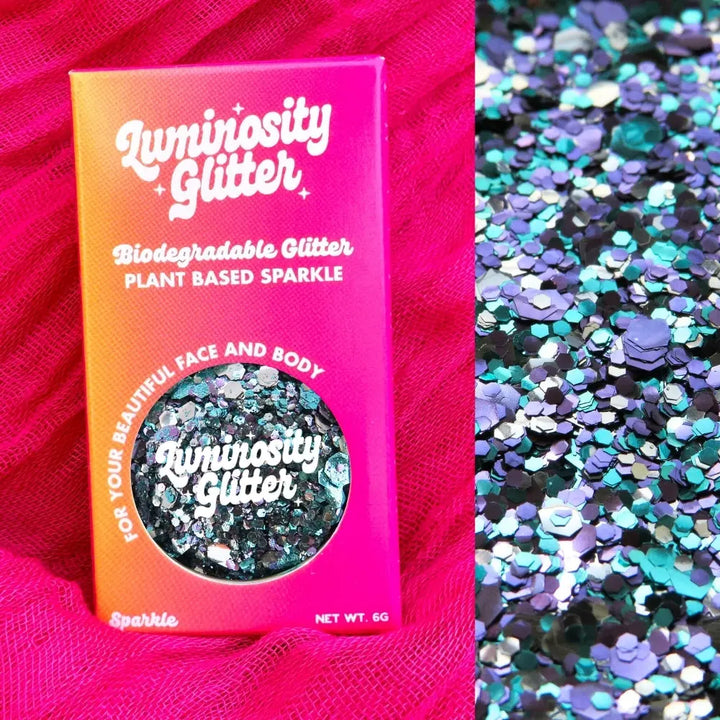 Winter wonderland christmas biodegradable glitter mix of turquoise, silver and purple biodegradable glitter.