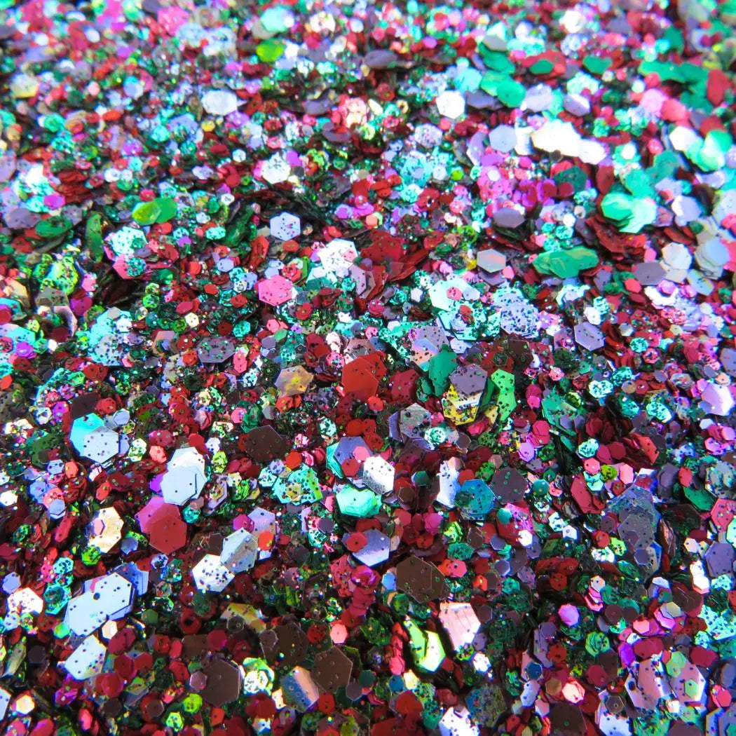 Witches brew biodegradable glitter mix for Halloween makeup and sustainable crafting.