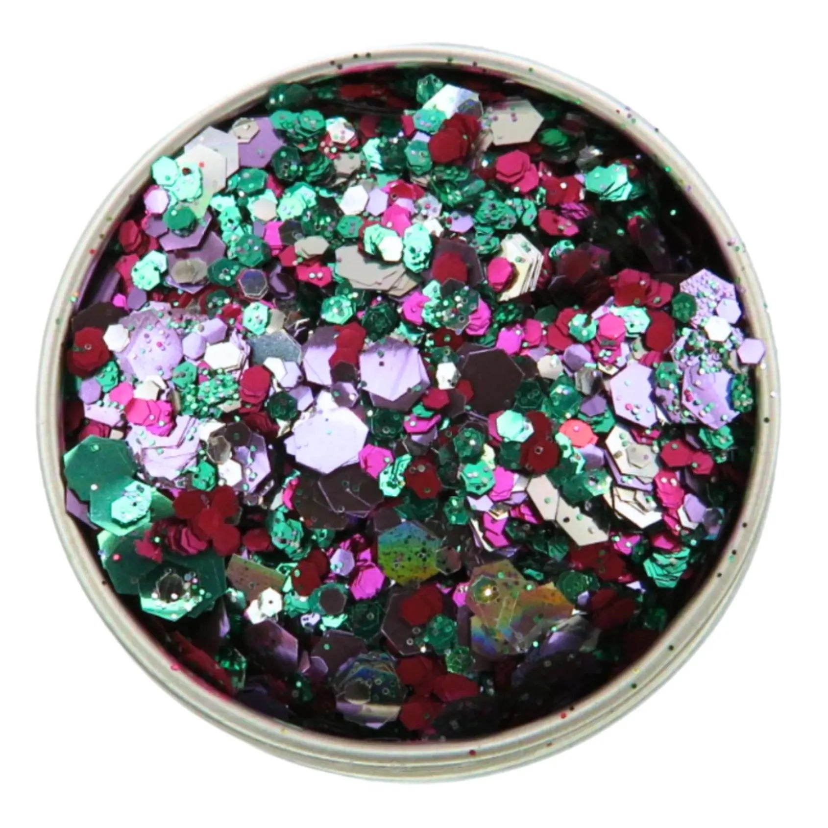 Witches brew blend of eco friendly spooky sparkle. This glitter blend is made using purple, green, magenta and holographic silver eco friendly glitter in three sizes.