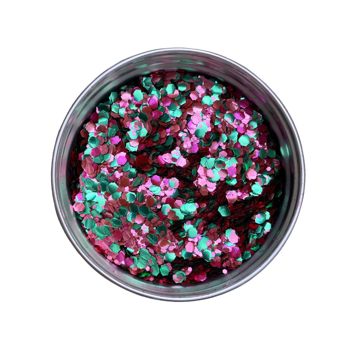 Watermelon Blend of biodegradable glitter, pink, magenta, red and green eco glitters for festival makeup