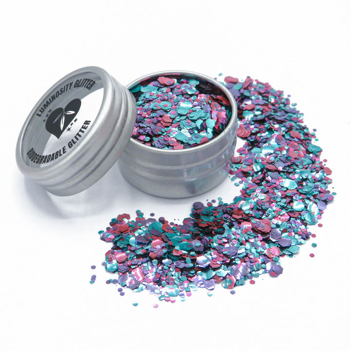 Utopia eco glitter mix by Luminosity Glitter is made primarily from eucalyptus from sustainable plantations