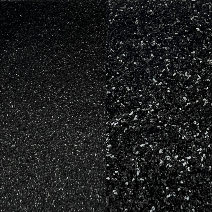 Black biodegradable glitter available in fine and standard sizes