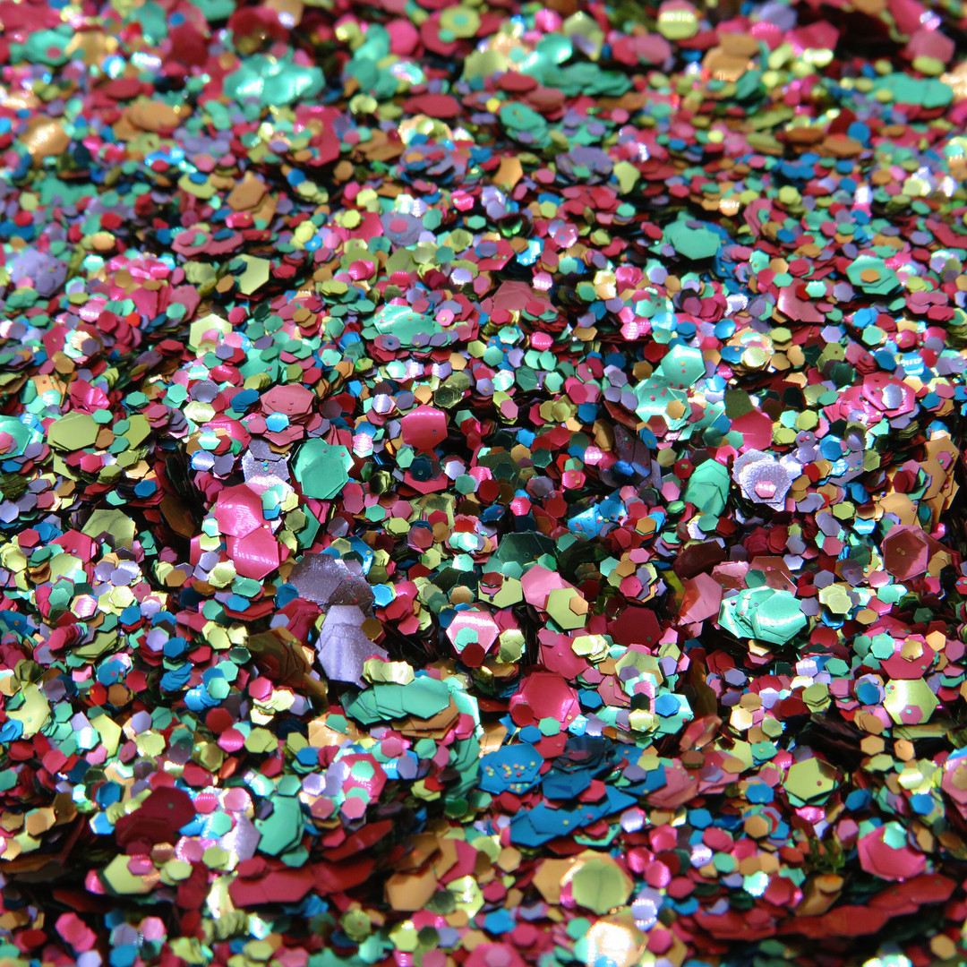 Rainbow smash blend of biodegradable glitter for face, hair, body and nail art.