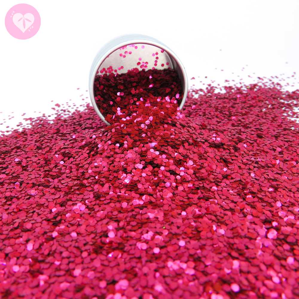 Red chunky eco glitter in a 10ml / 6g aluminium pot by Luminosity Glitter