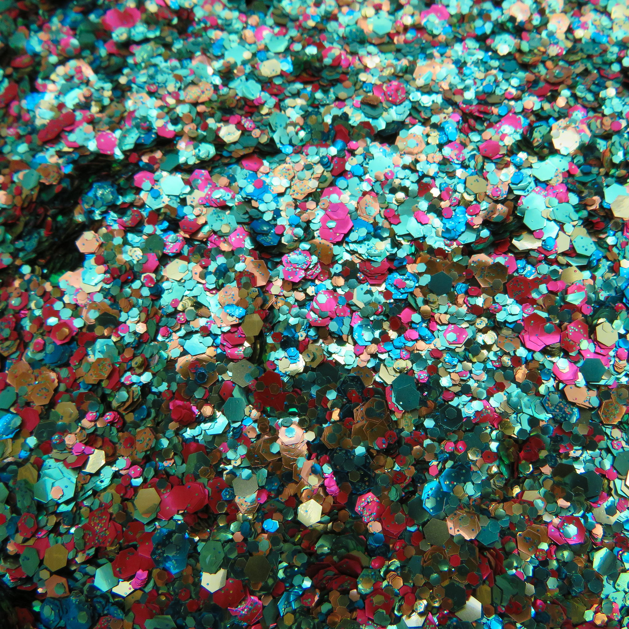 Chameleon mix of green, orange, blue, red and gold biodegradable cosmetic glitter