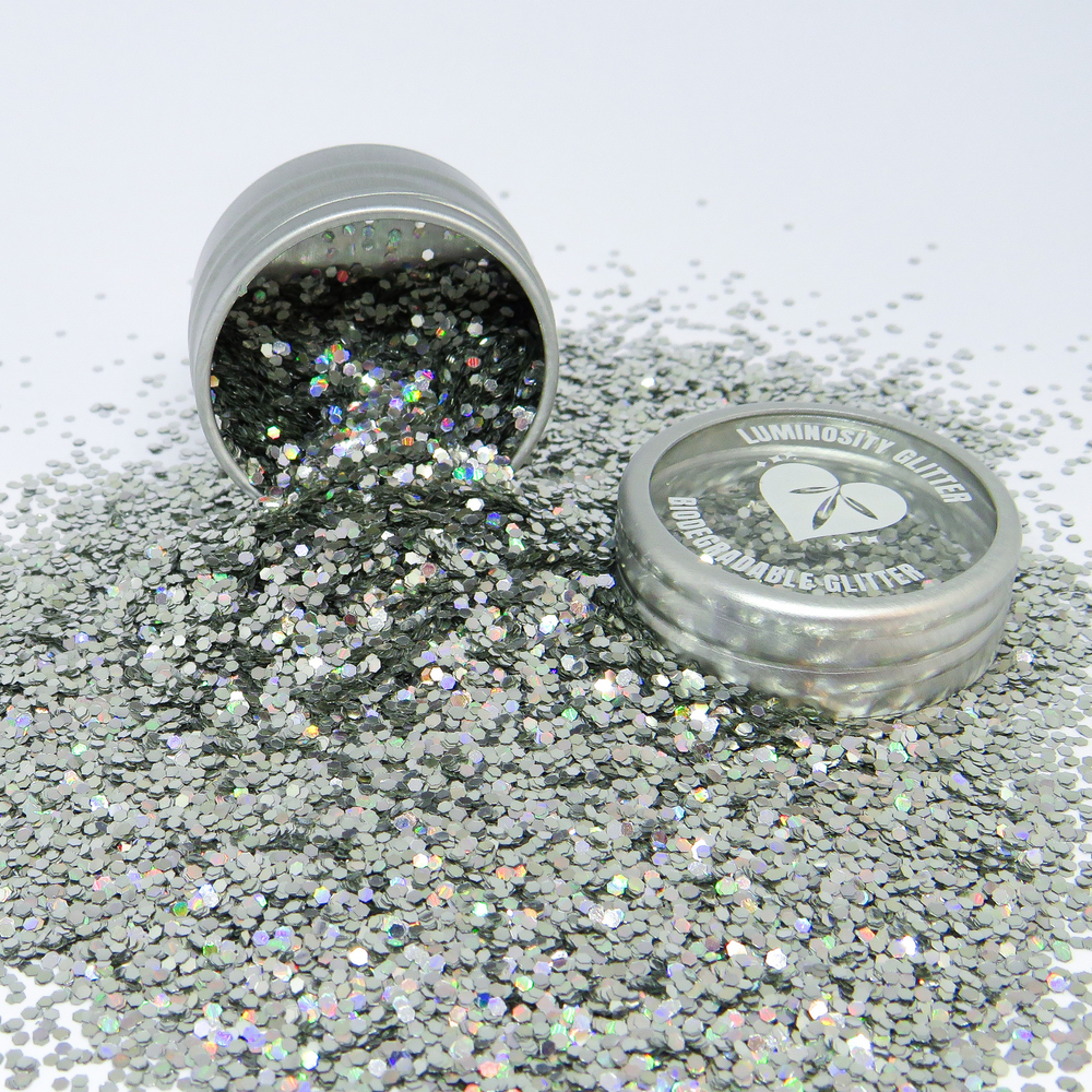 Chunky holographic eco glitter by Luminosity Glitter is a festival favourite.