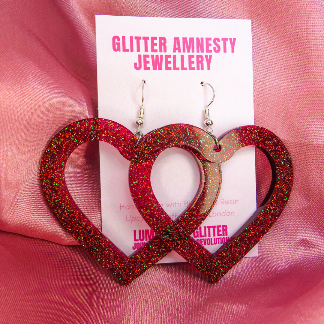 Giant firework heart glitter earrings by Luminosity Glitter as part of their non-bioglitter amnesty