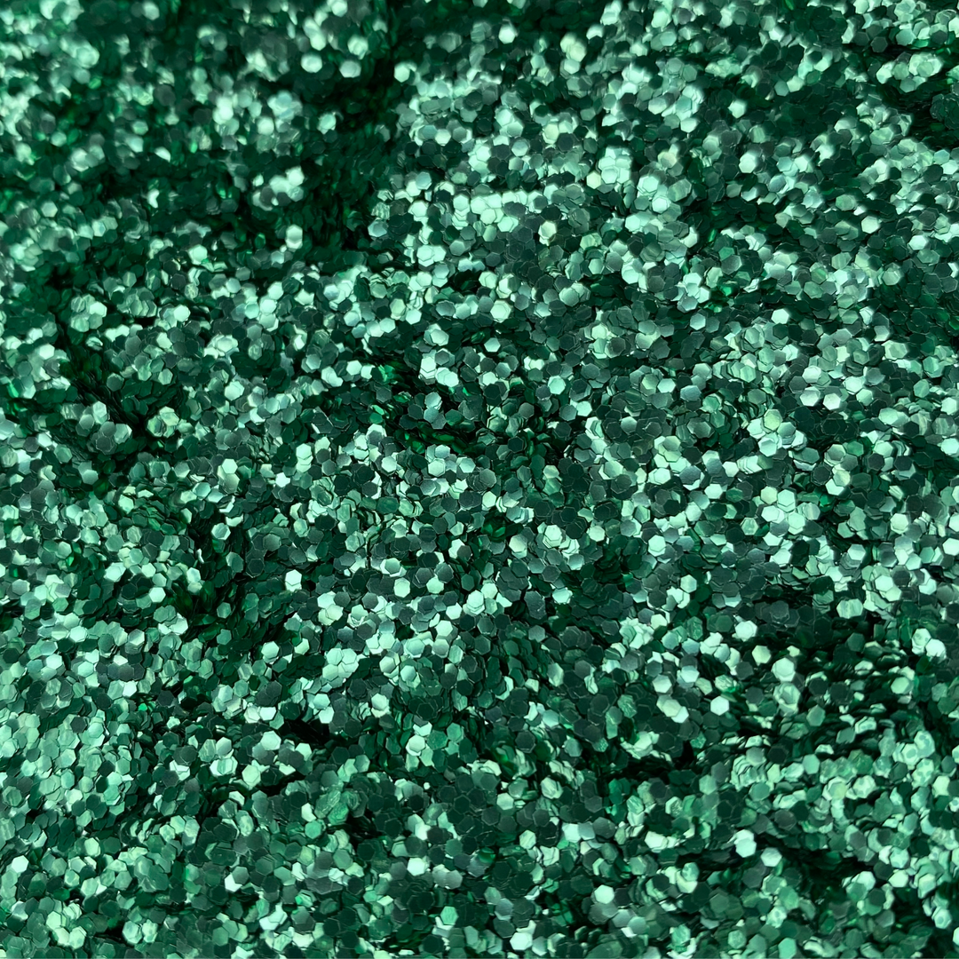 Wholesale bag of green chunky eco-friendly cosmetic glitter made from eucalyptus.