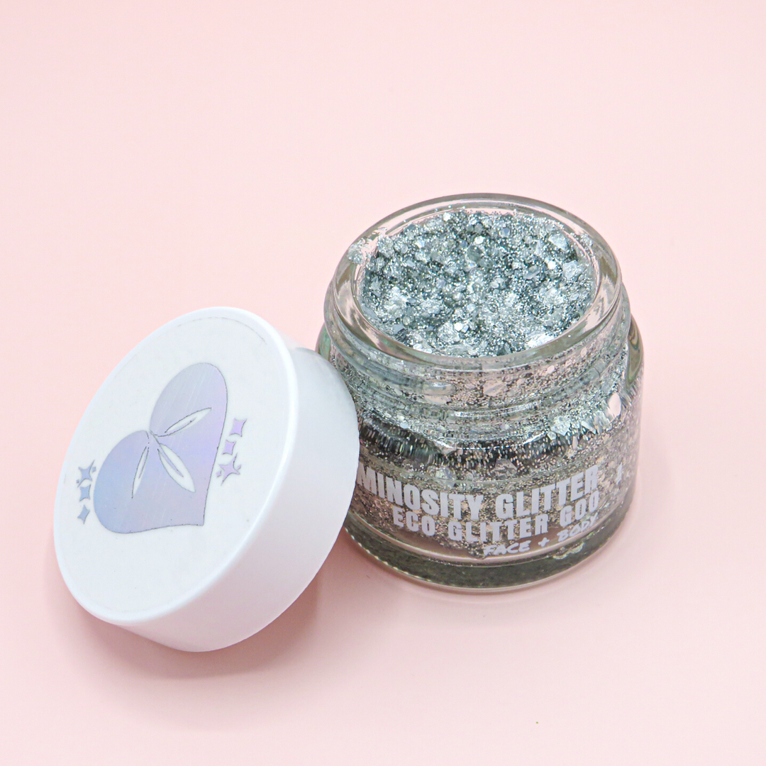 Silver holo glitter gel for your face and body. Holographic biodegradable glitter by Luminosity Glitter is certified biodegradable.