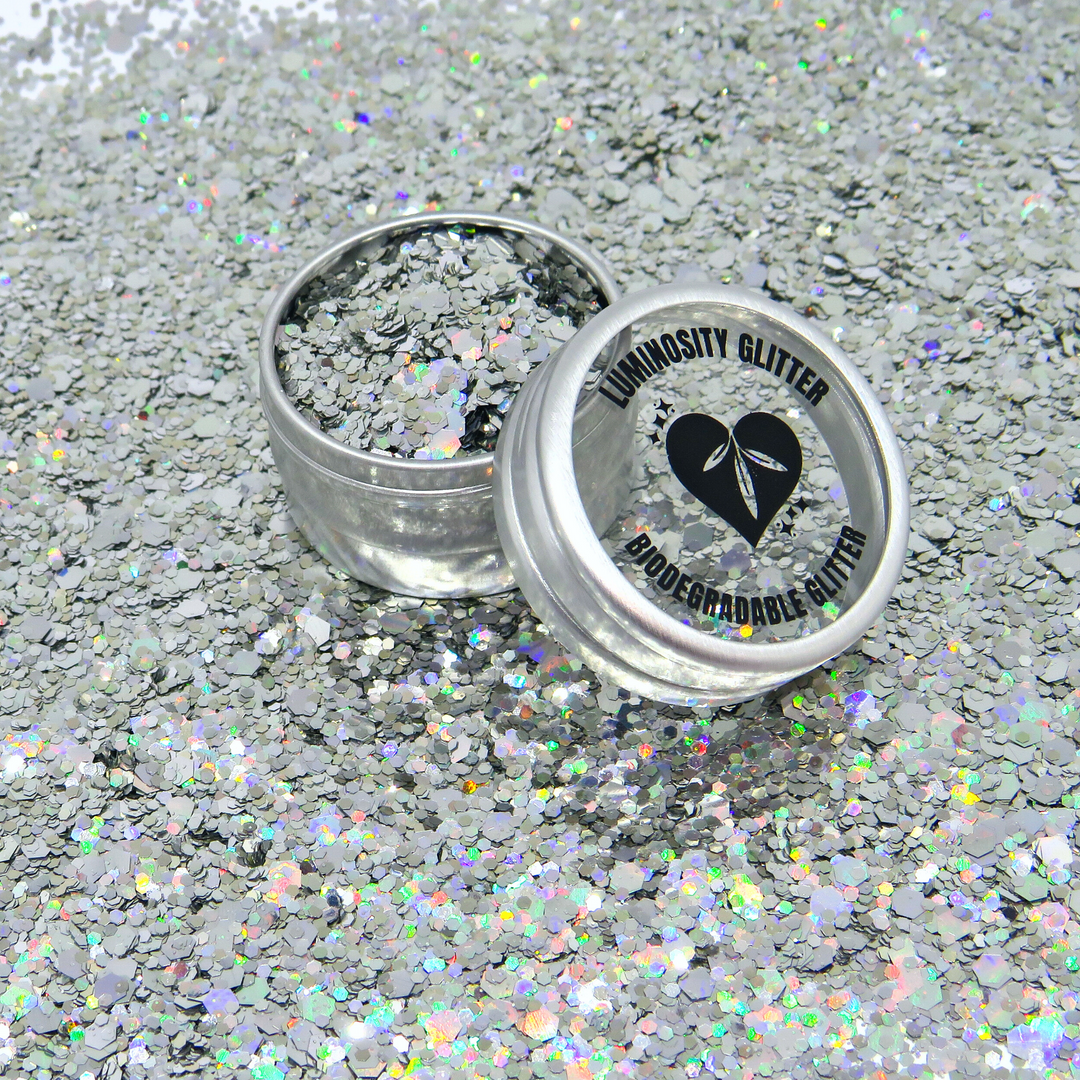 Holographic biodegradable glitter mix made with fine, chunky and ultra chunky glitters
