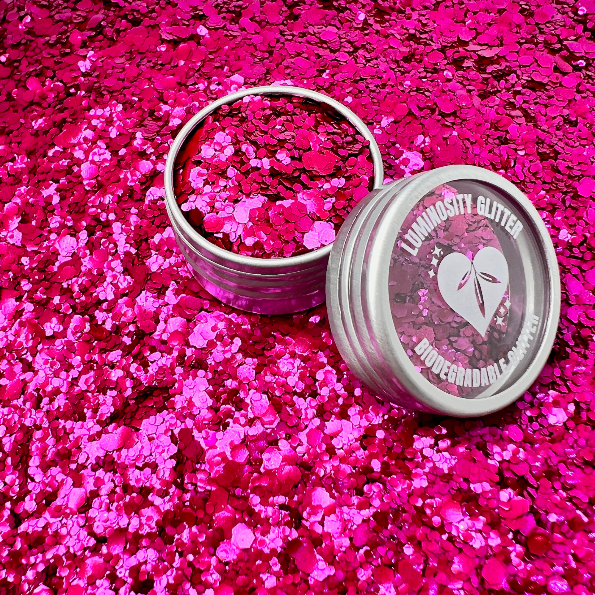 Magenta biodegradable glitter named Stormy Rose by Luminosity Glitter who are based in London.