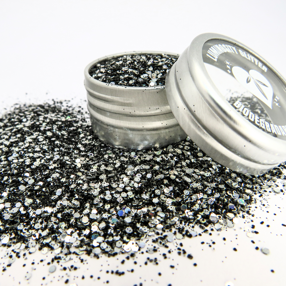 Moonlight wish eco glitter mix by Luminosity glitter is in a 10ml aluminium pot with a clear window lid