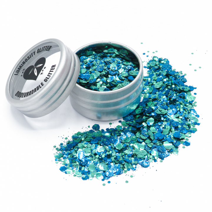 Ocean eco glitter blend of blue and green bioglitter. Blended in London.
