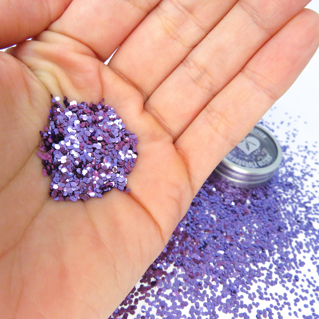 Purple chunky biodegradable glitter for festivals, makeup, concerts and glitter body art