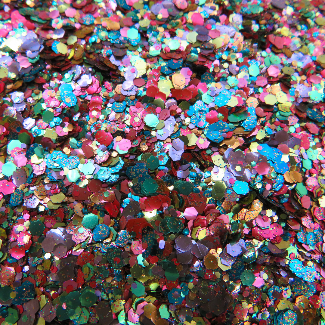 Rainbow smash blend of biodegradable glitter in rainbow colours for festivals, glitter bars and events