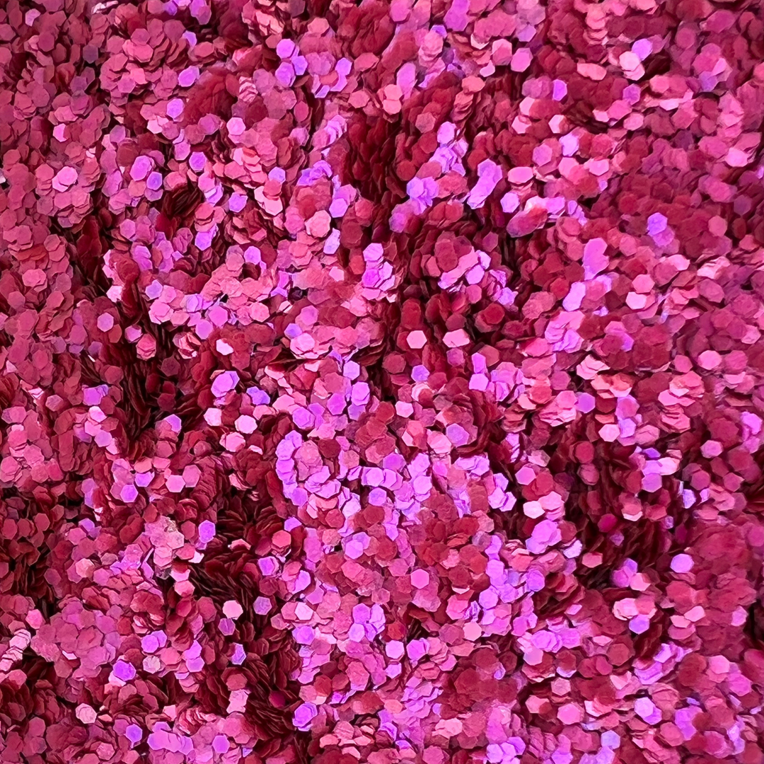 chunky raspberry coloured 100% plastic free biodegradable cosmetic glitter