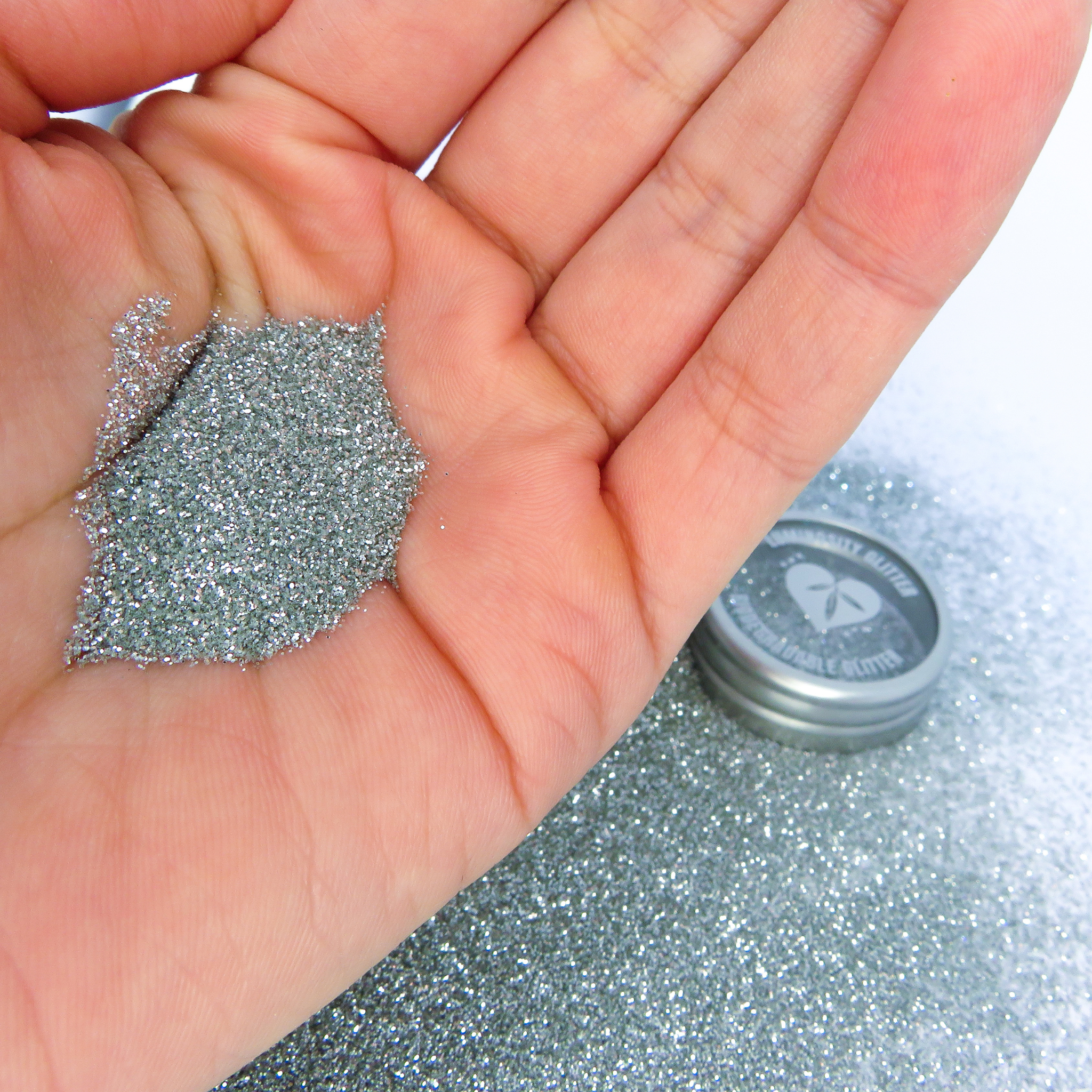 Silver fine biodegradable glitter for your hair, face, body and nails.