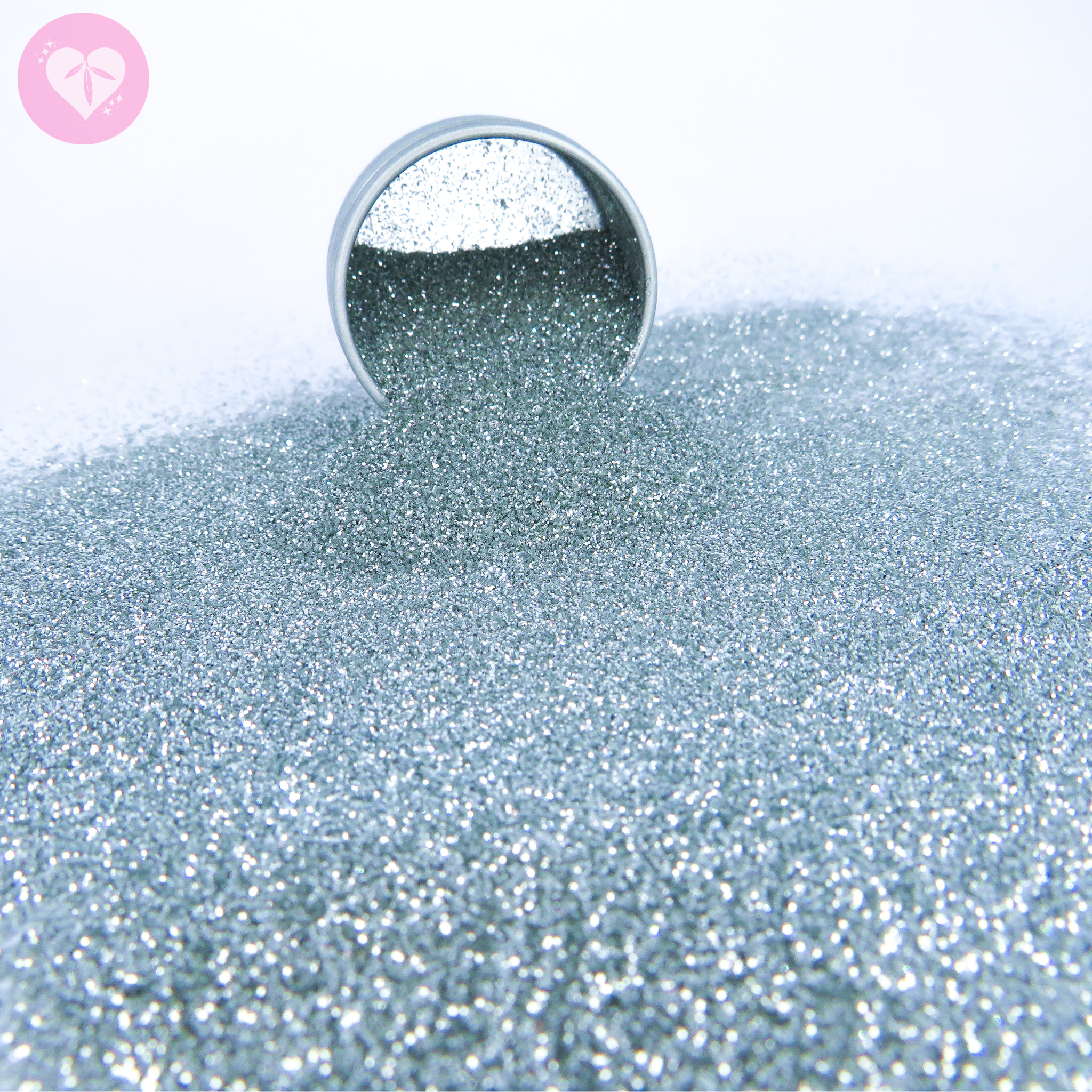 Silver fine eco glitter in a 10ml aluminium pot by Luminosity Glitter