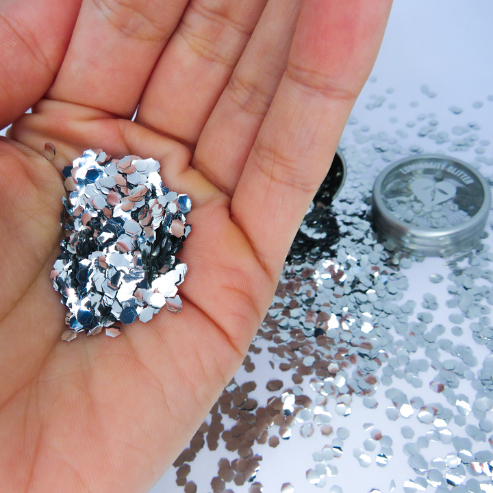 Silver ultra chunky eco glitter for your face, body, hair and nails