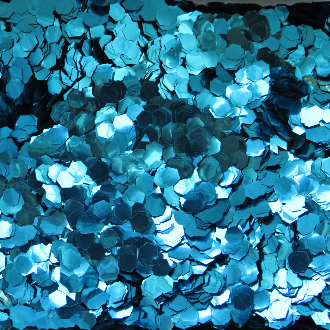 Sky blue ultra chunky biodegradable glitter by Luminosity Glitter is available in large quantities for wholesale.