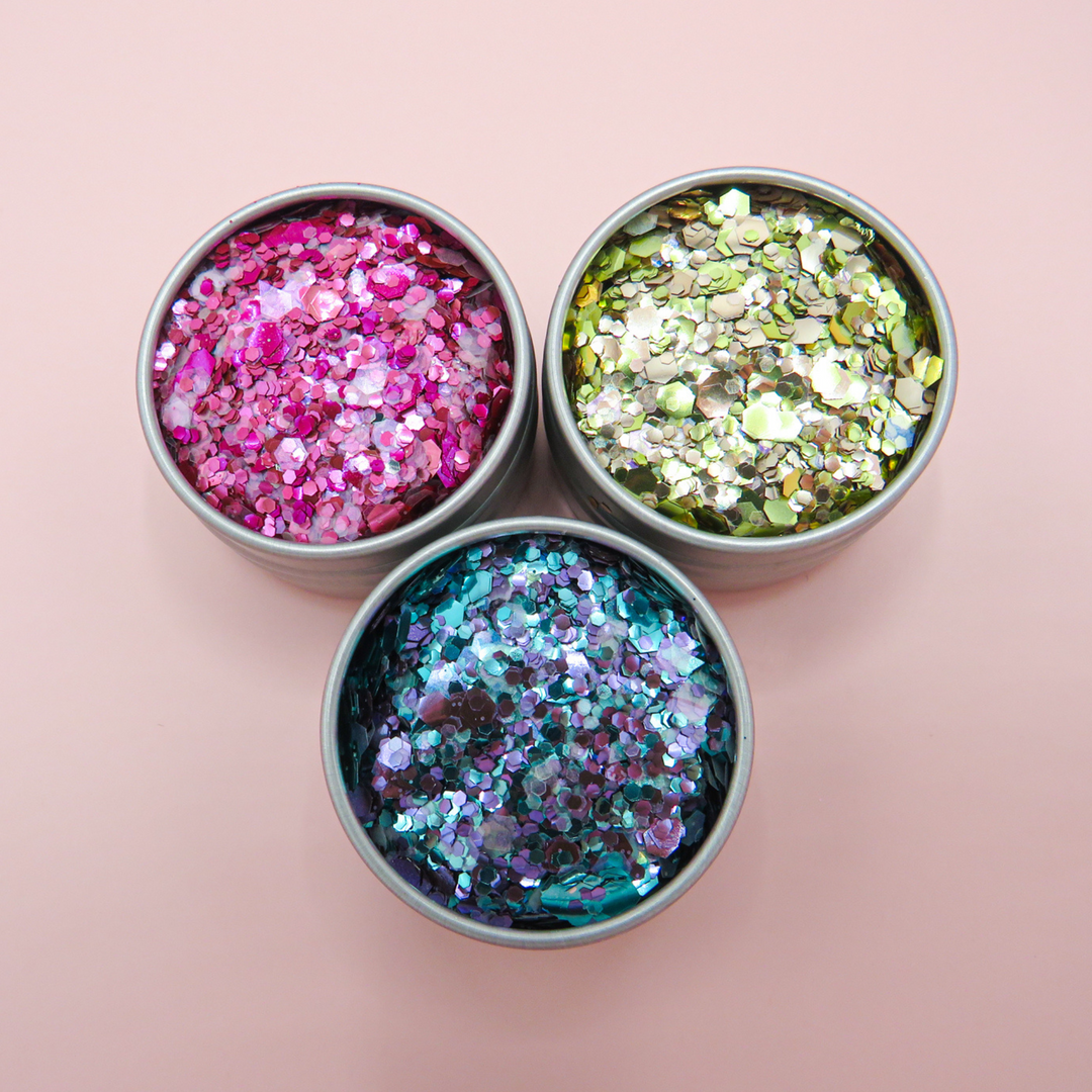 Supernova trio of biodegradable cosmetic glitter by Luminosity Glitter