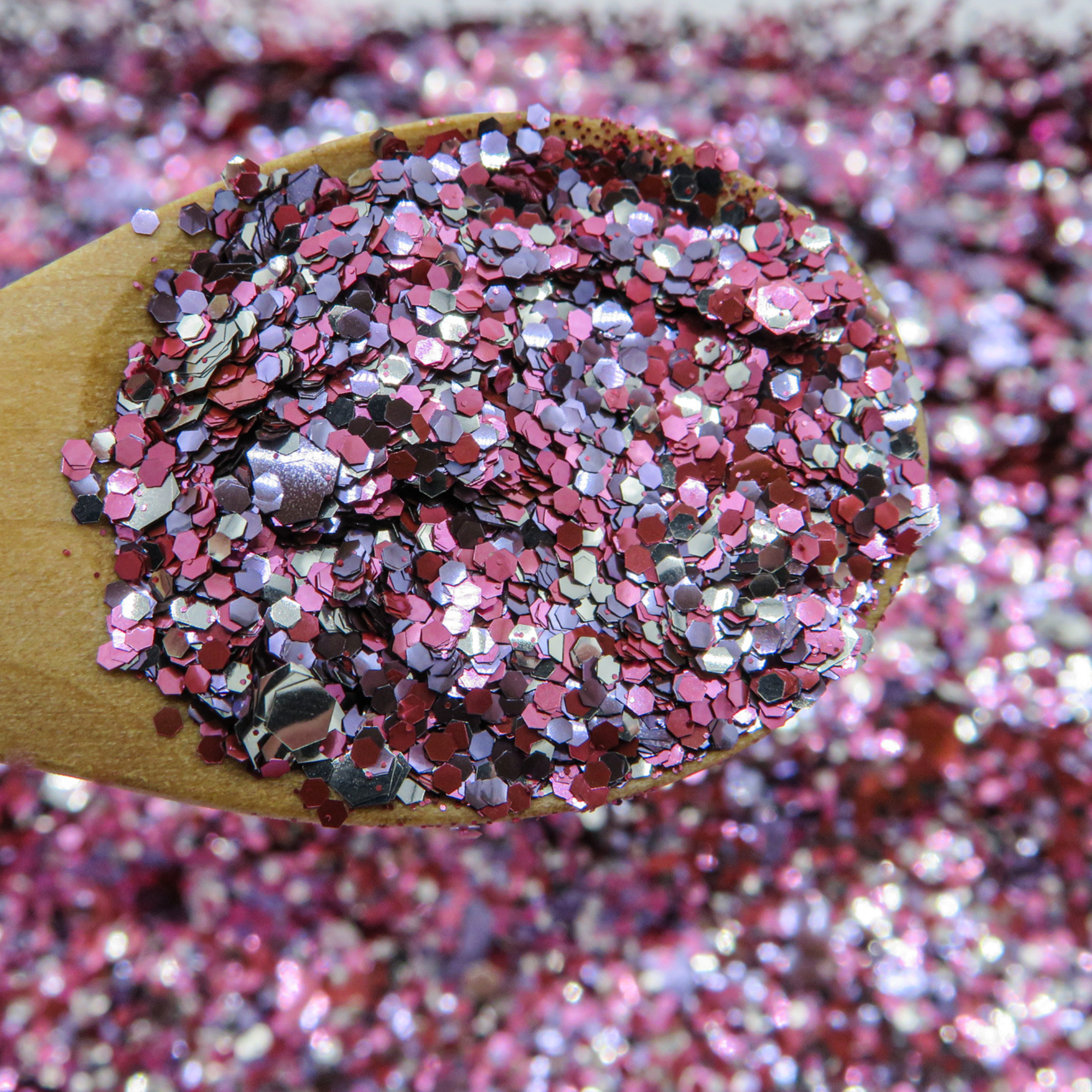 sweetheart eco glitter blend made of pink, silver and purple biodegradable glitter