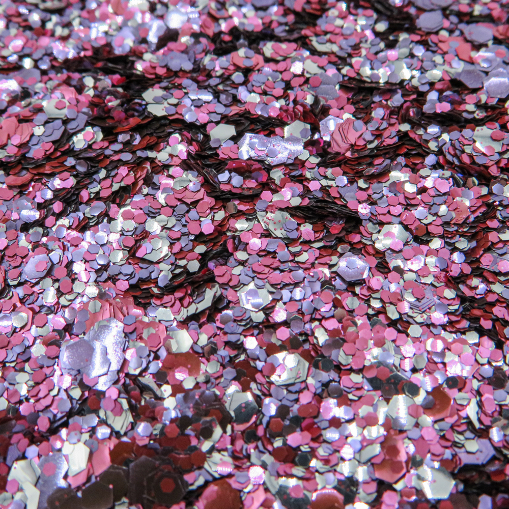 eco glitter blend of pink, purple and silver biodegradable cosmetic glitter for face and body