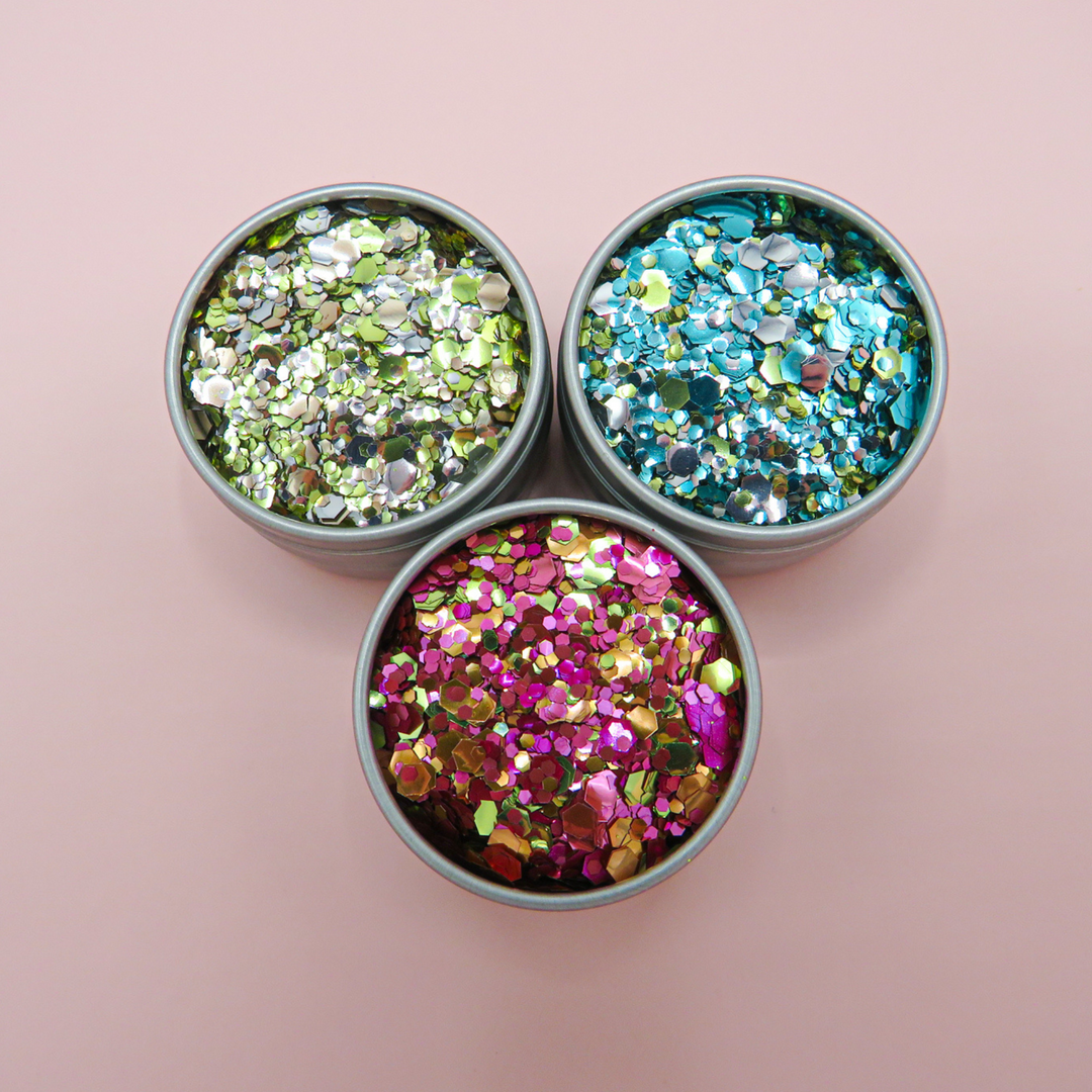 Trio of biodegradable glitters by Luminosity Glitter