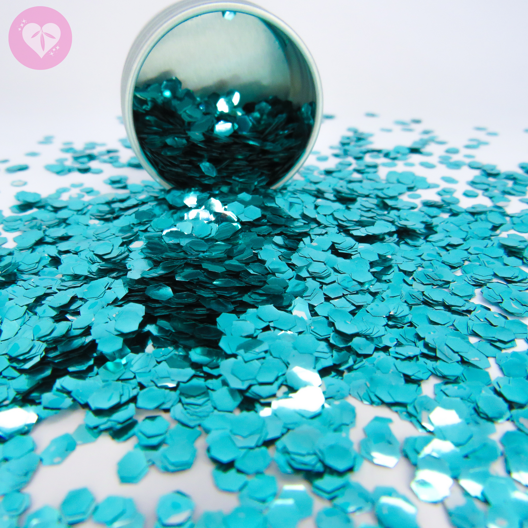 Turquoise ultra chunky hexagonal bioglitter wholesale by Luminosity Glitter